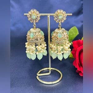 Beautiful Mint and Gold Duluxe Reverse Ad Jhumkas